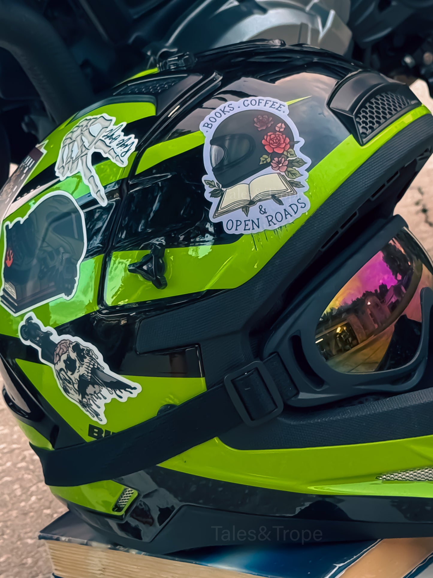 Books,Coffee & Open Roads-Book/Moto Sticker