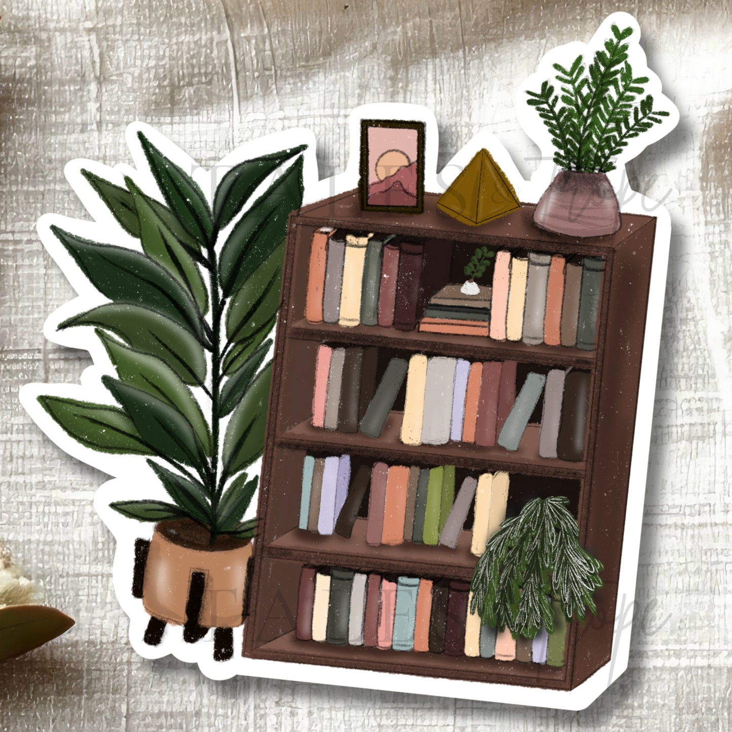 Plants & books bookshelf -Bookish Sticker