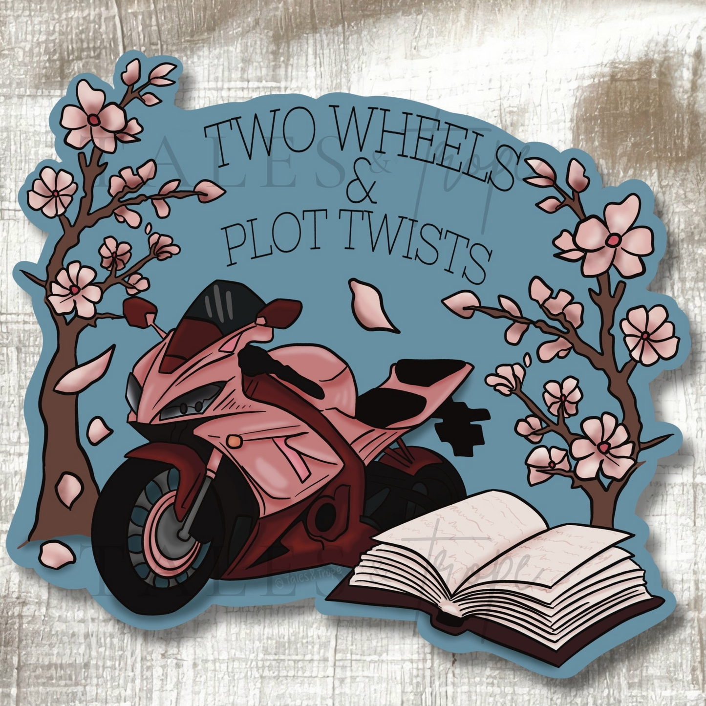 Two wheels & Plot twists-Bookish/Motorcycle Sticker