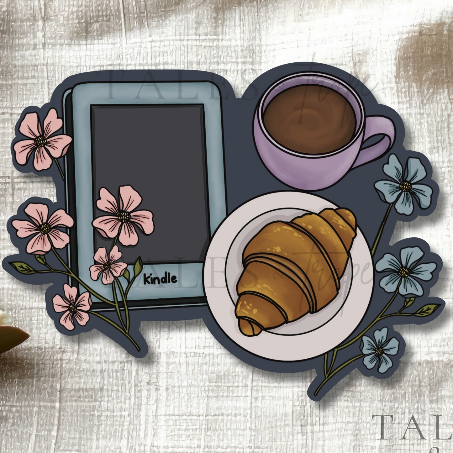 Kindle & a treat flatlay -Bookish Sticker