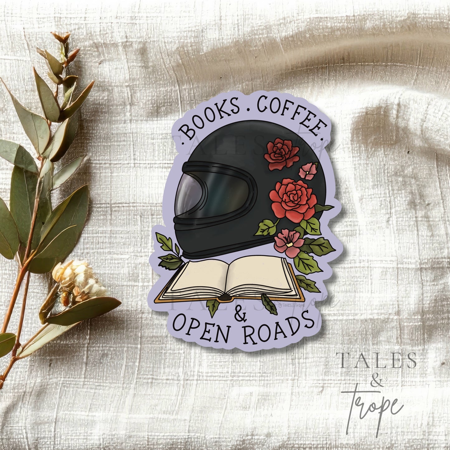 Books,Coffee & Open Roads-Book/Moto Sticker