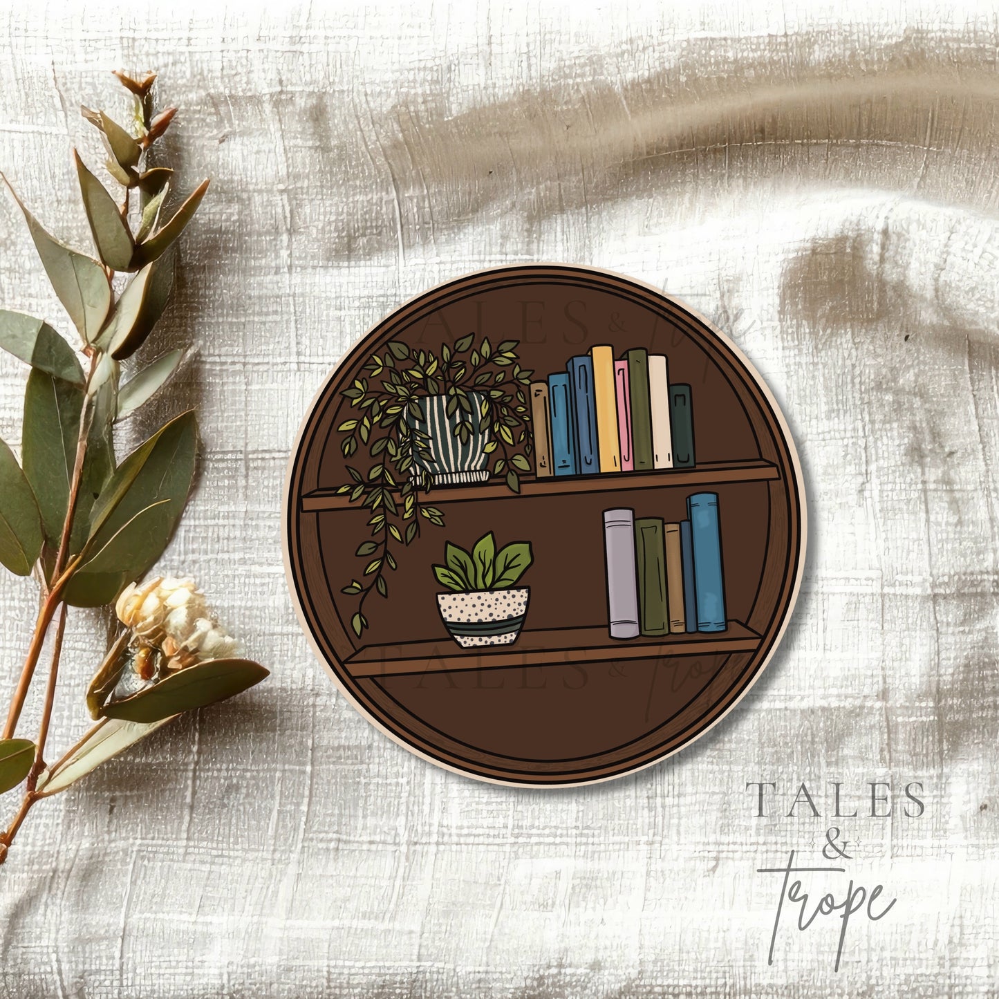 Round aesthetic bookshelf -Bookish Sticker
