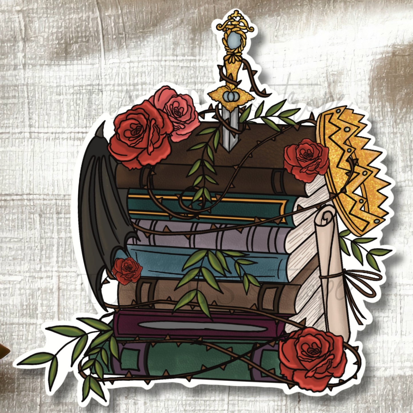 Fantasy book stack -Bookish Sticker