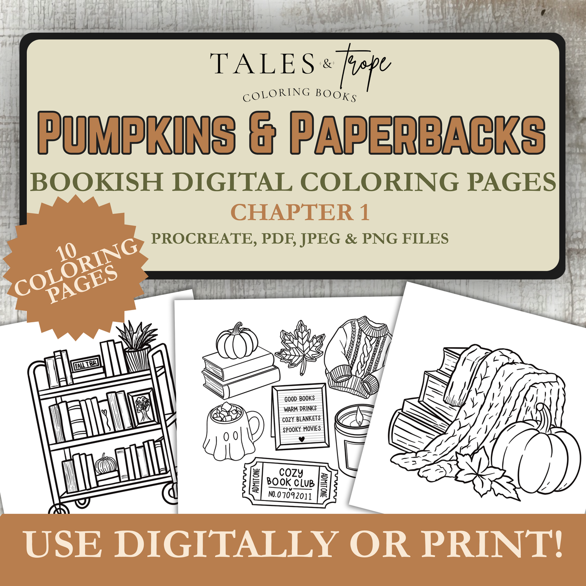 Digital coloring pages-Pumpkins & Paperbacks: Chapter 1
