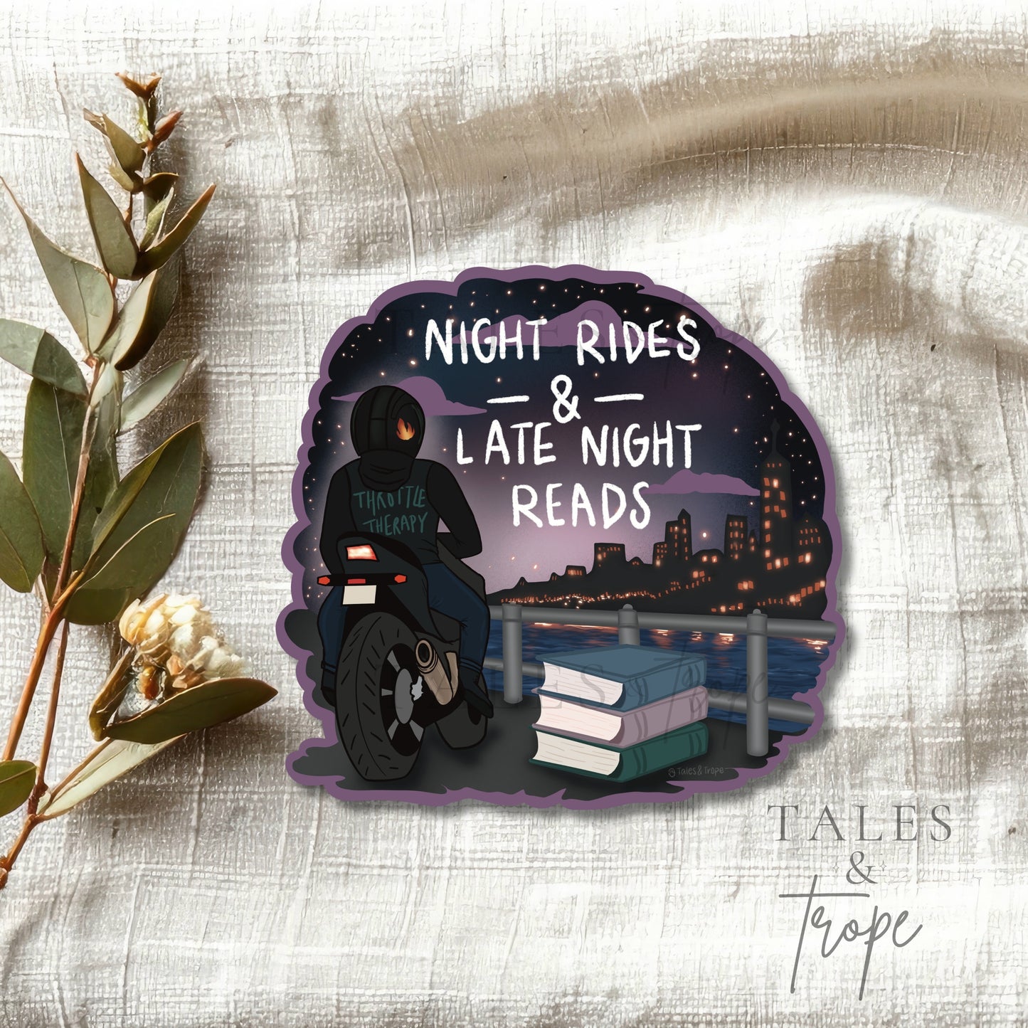 Night rides & Late night reads-Bookish/Motorcycle Sticker