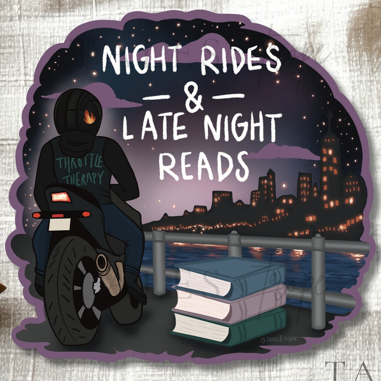 Night rides & Late night reads-Bookish/Motorcycle Sticker