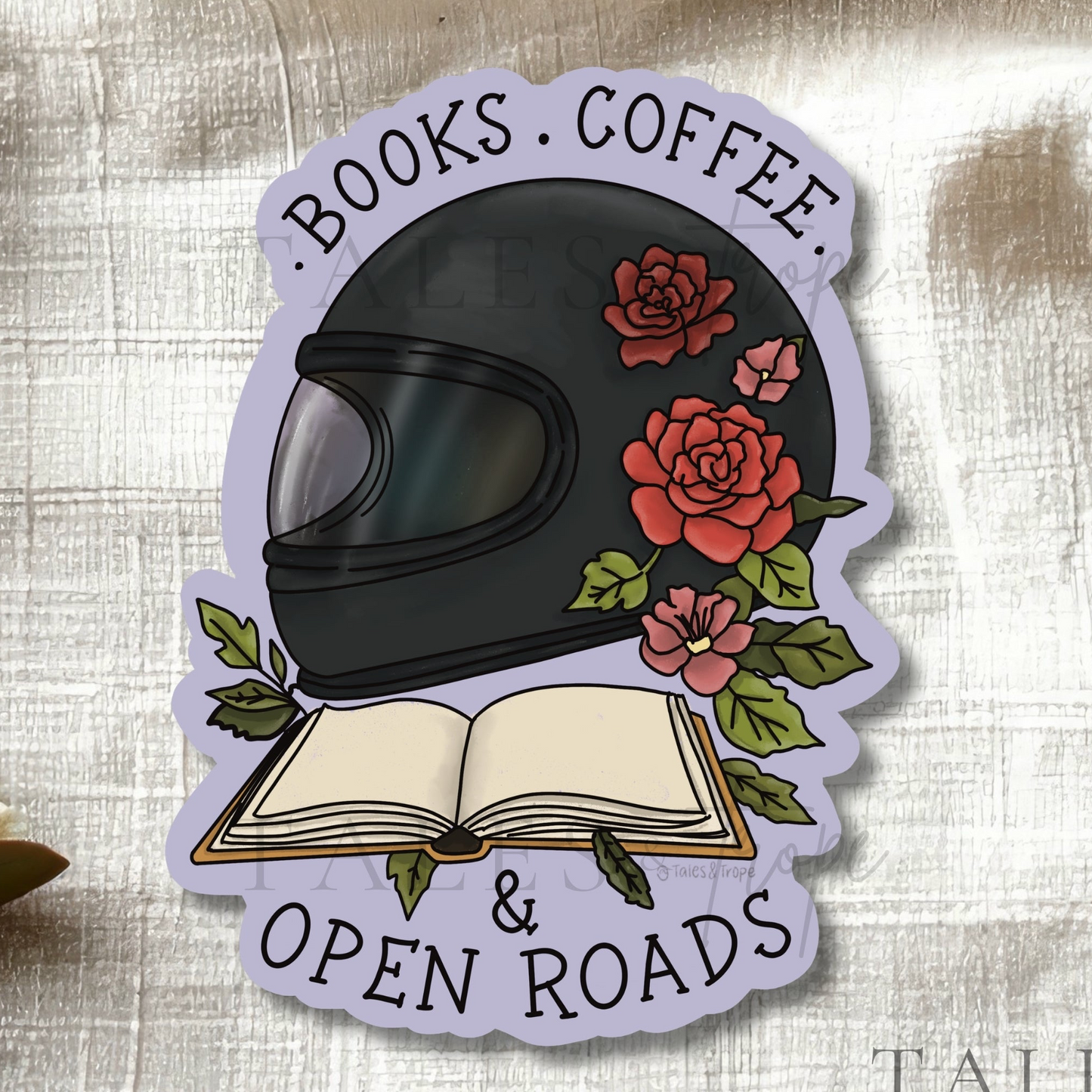 Books,Coffee & Open Roads-Book/Moto Sticker