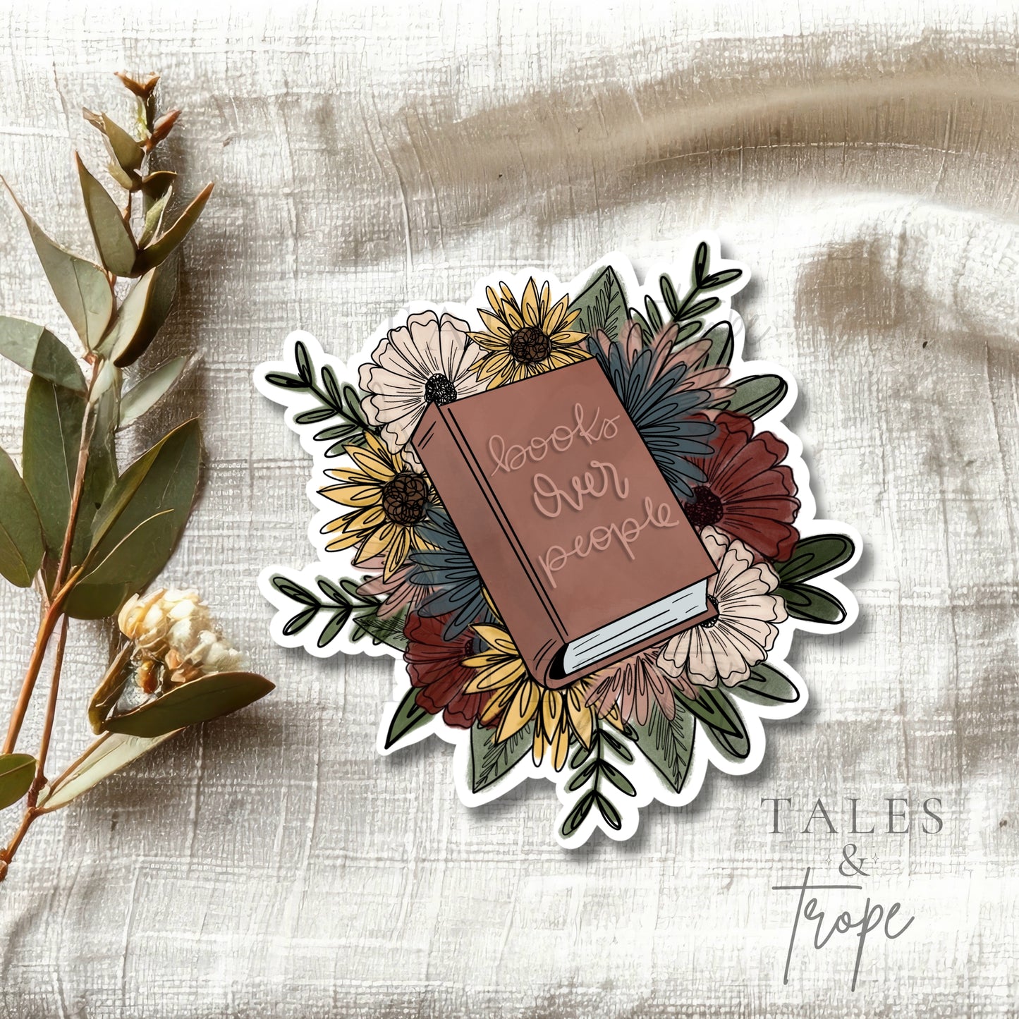 Books over people-Floral Bookish Sticker
