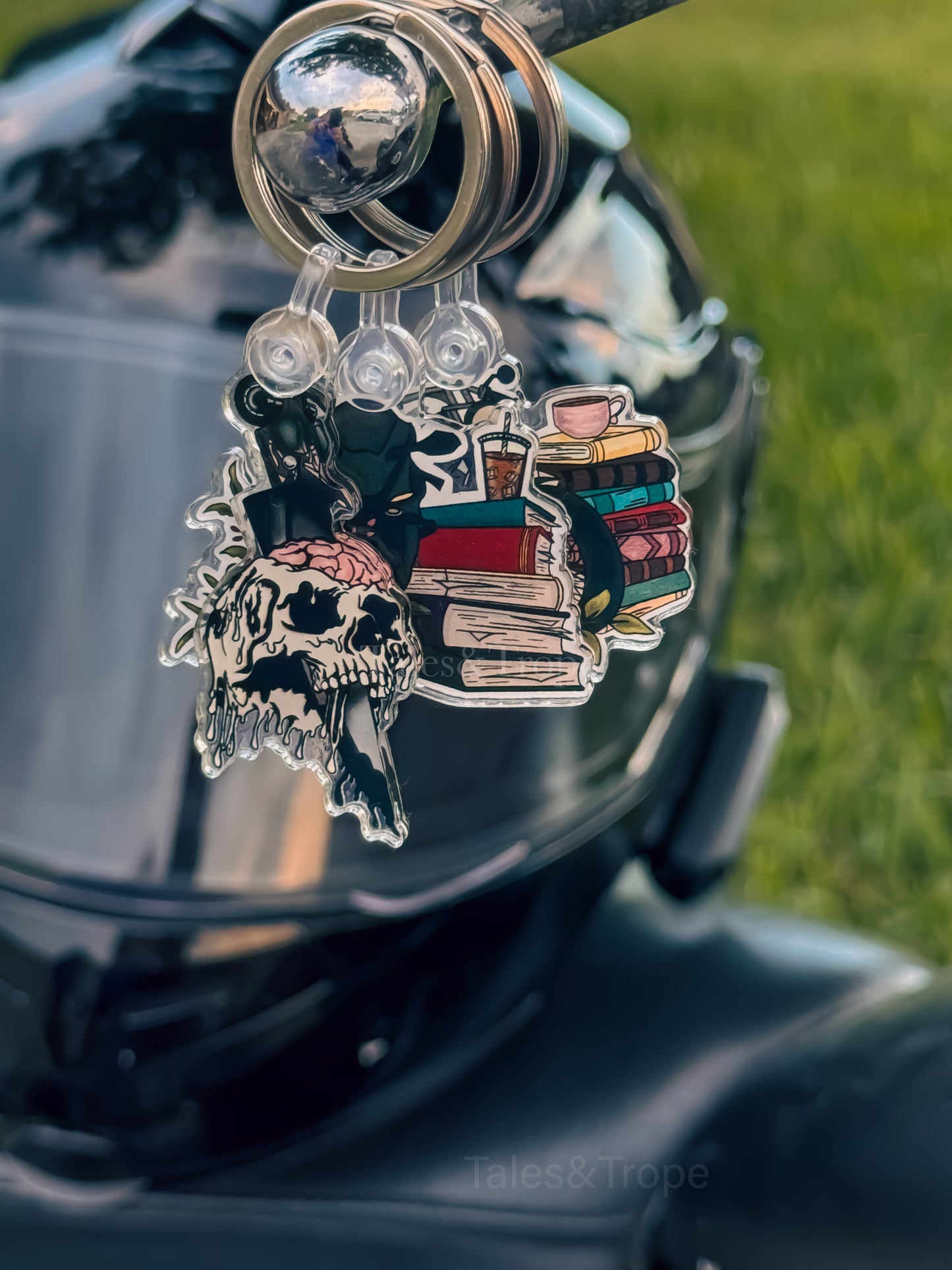 Moto knifed skull- Acrylic Keychain