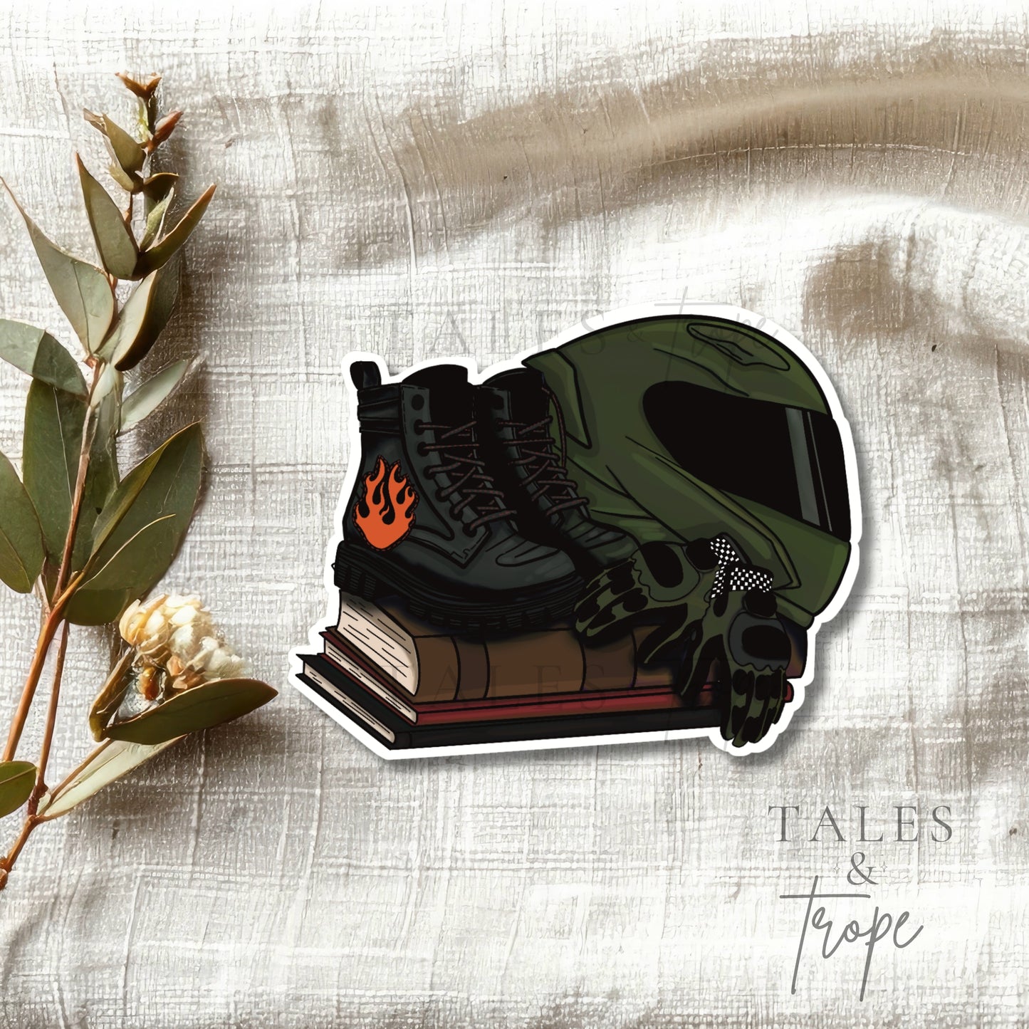Edgy biker book stack- Bookish/Motorcycle Sticker
