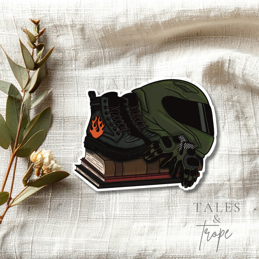 Edgy biker book stack- Bookish/Motorcycle Sticker