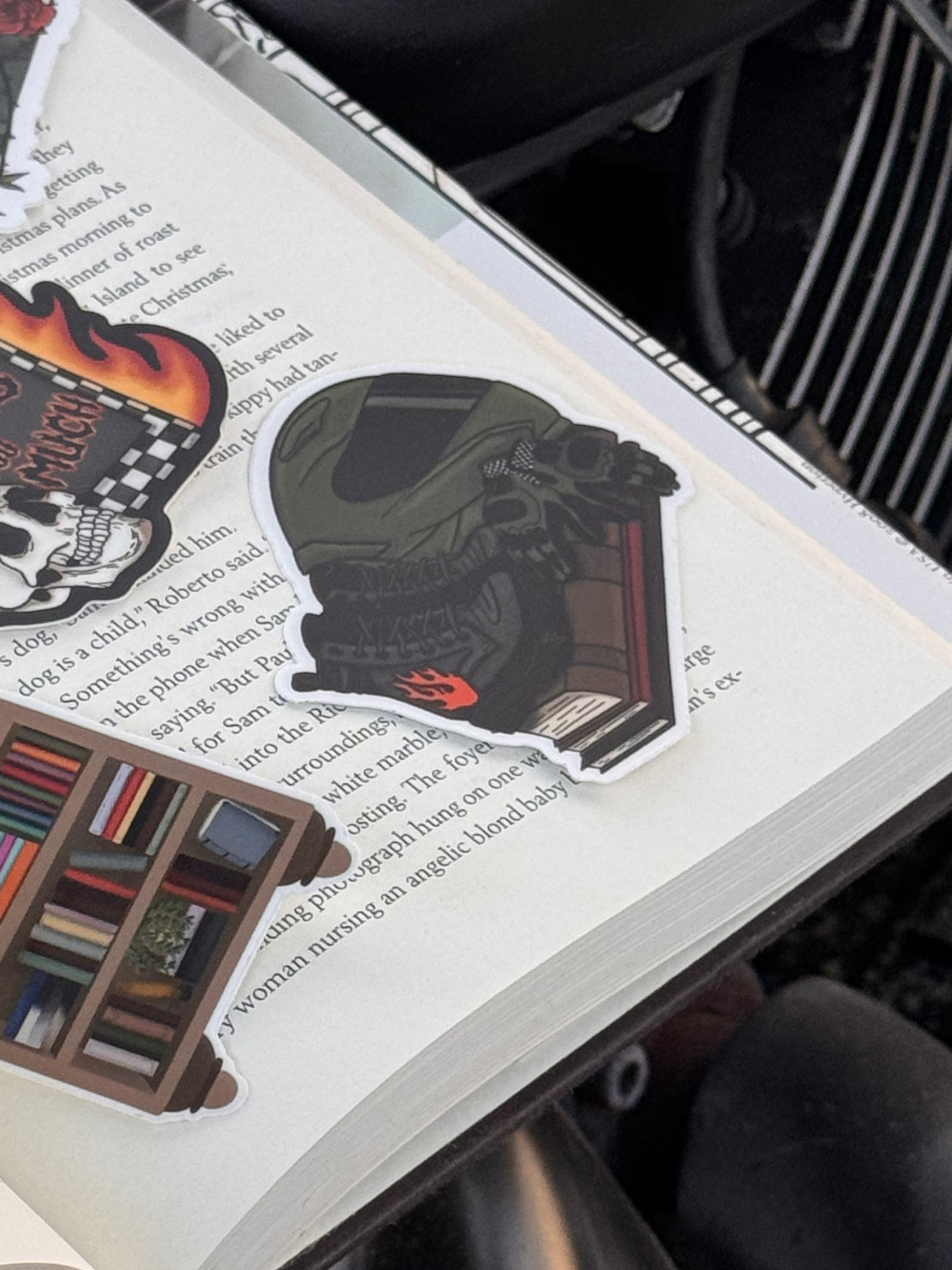 Edgy biker book stack- Bookish/Motorcycle Sticker