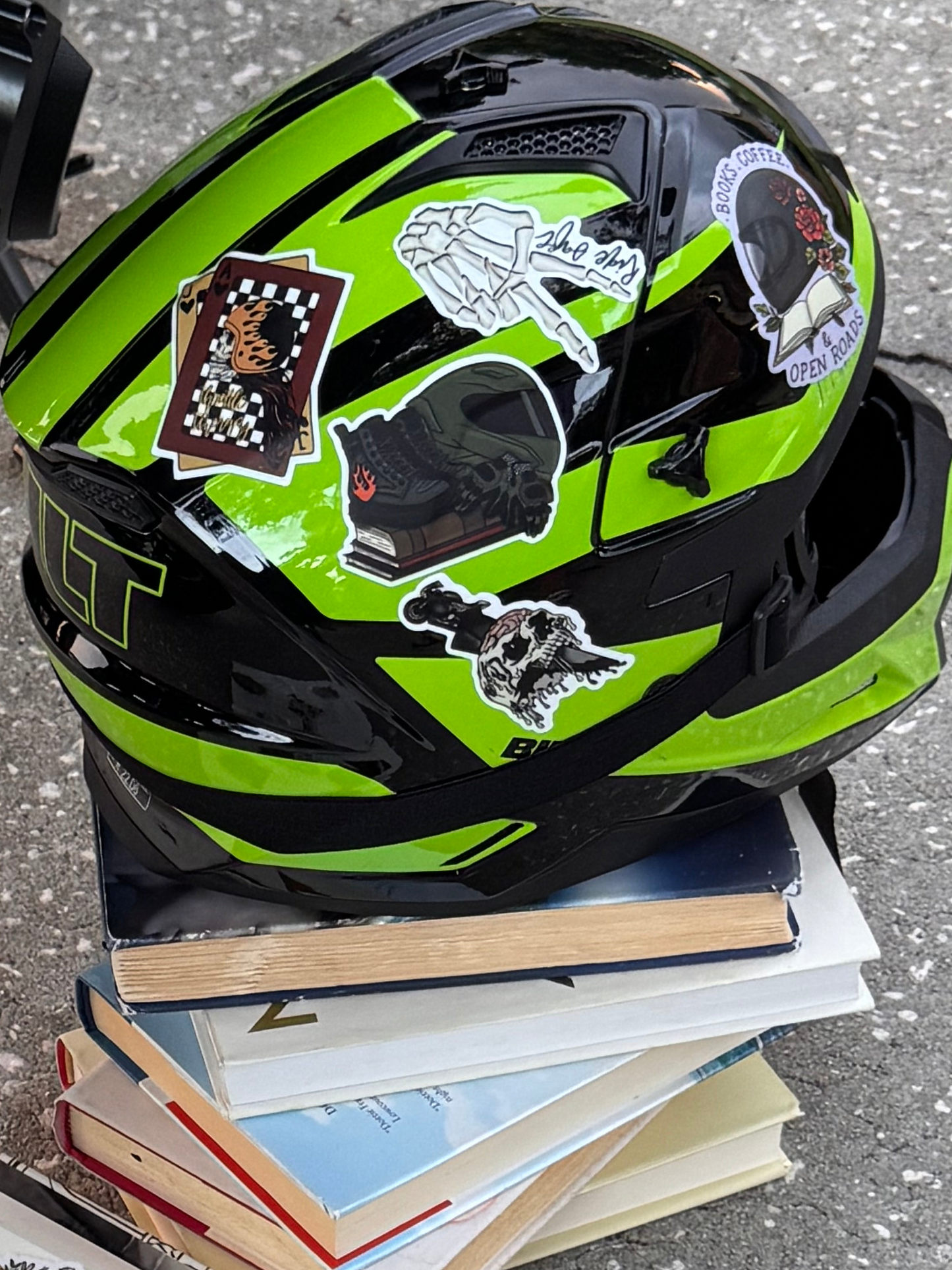 Edgy biker book stack- Bookish/Motorcycle Sticker