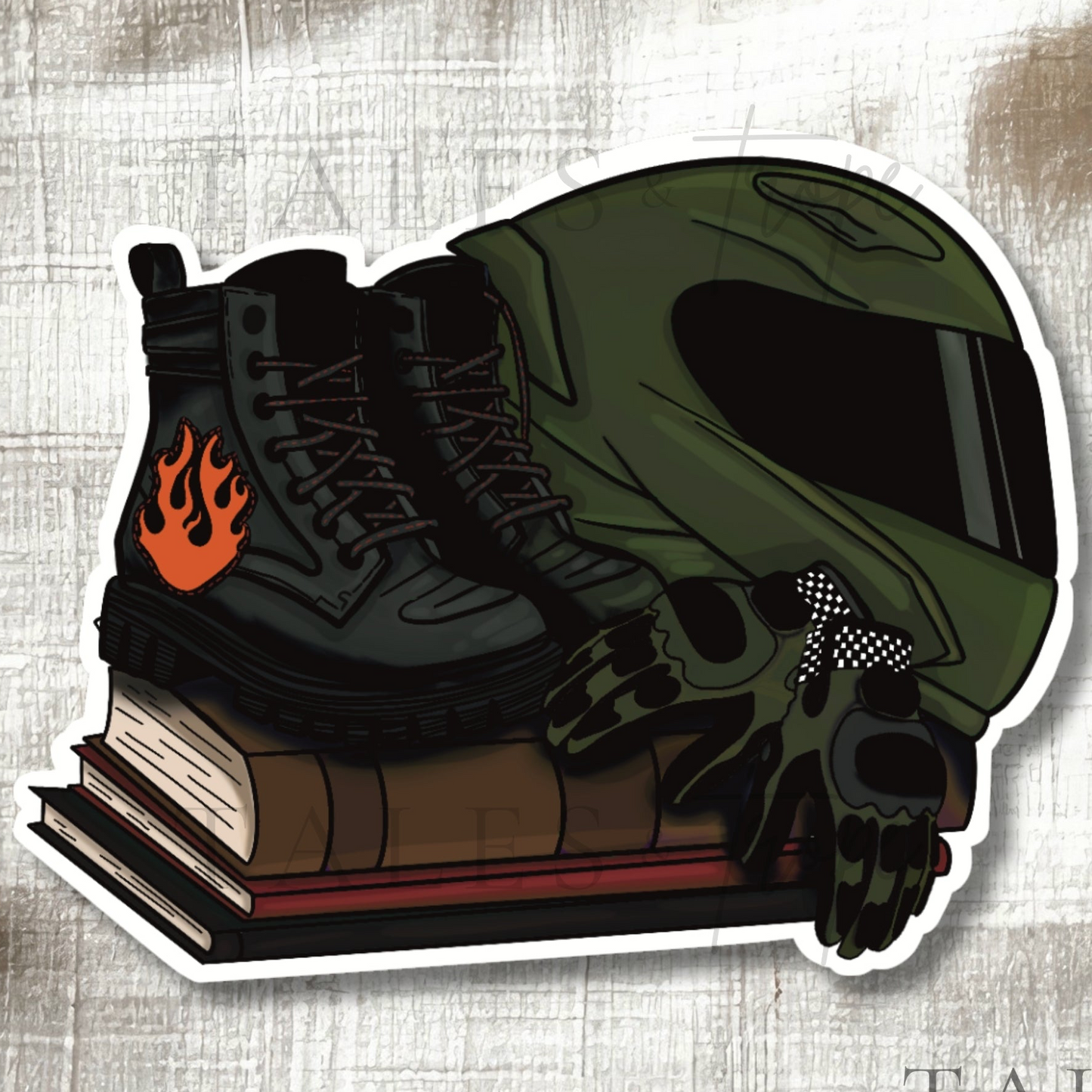 Edgy biker book stack- Bookish/Motorcycle Sticker
