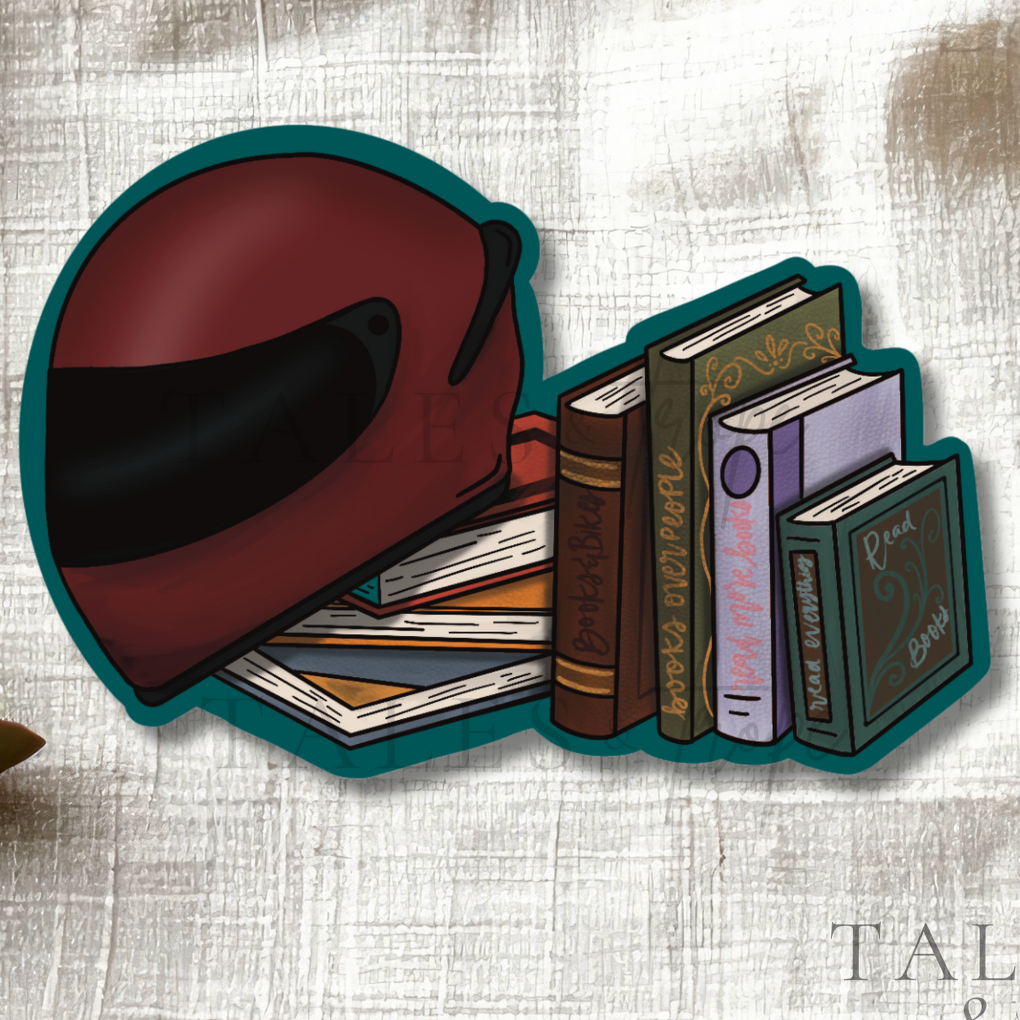 Books and Moto helmet-Bookish/moto Sticker