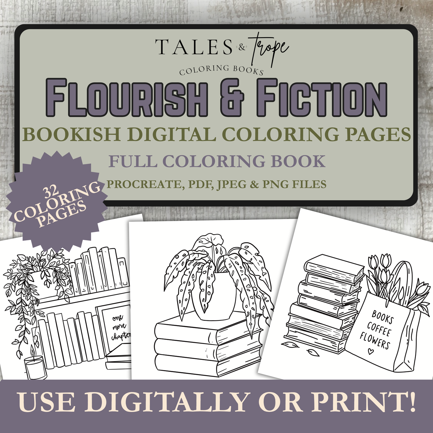 Digital coloring pages-Flourish & Fiction: FULL DIGITAL COLORING BOOK